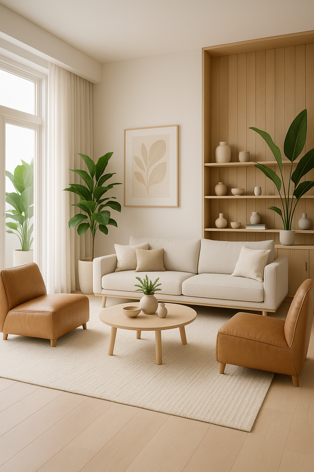 Is all about simplicity, functionality, and minimalism. The color palette is typically light and airy, with a lot of white, light wood tones, and neutral colors. 