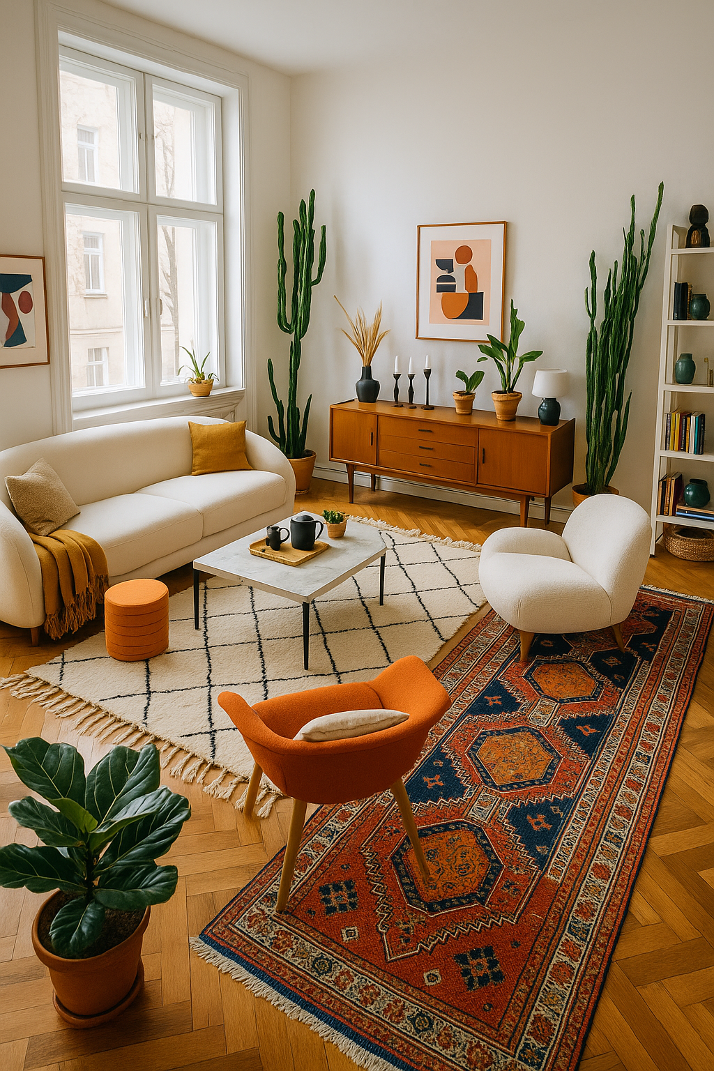 Fills your home with personality. It mixes different vintage pieces from different periods and styles but relies on balance, proportion, and rhythm.