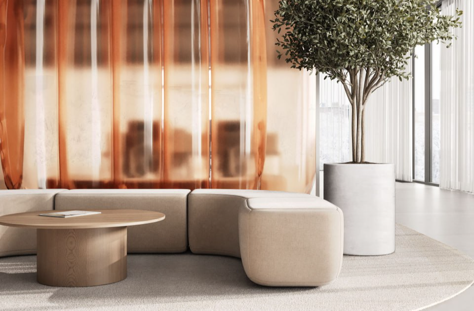modern commercial design with neutral tones and marble surfaces design