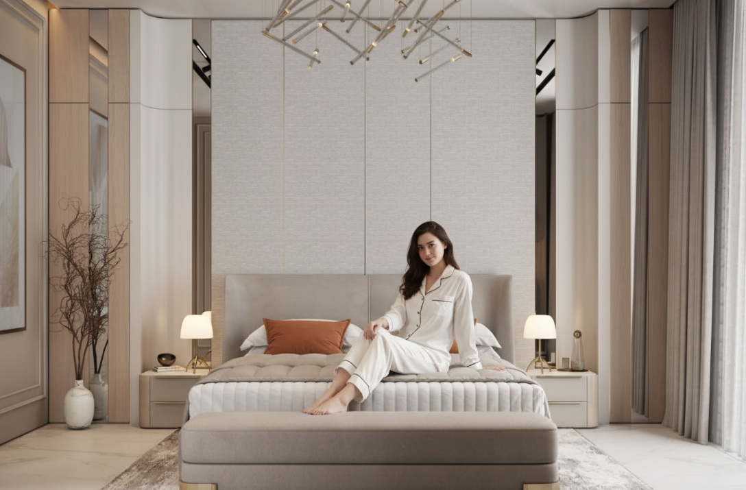 modern interior design with neutral tones and marble surfaces design