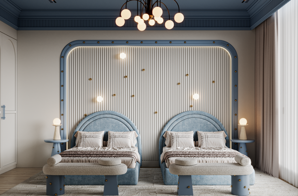 classic kids room with neutral tones and marble surfaces design