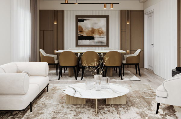 modern home design with neutral tones and marble surfaces design