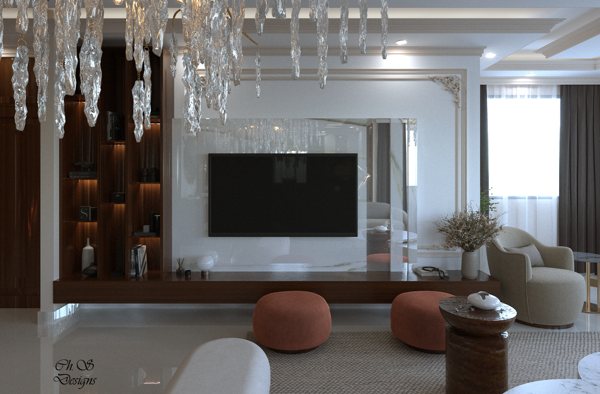 modern dinning room with neutral tones and marble surfaces design