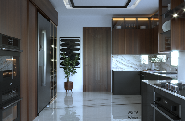 modern kitchen design with neutral tones and marble surfaces design