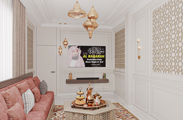 modern dinning room with neutral tones and marble surfaces design