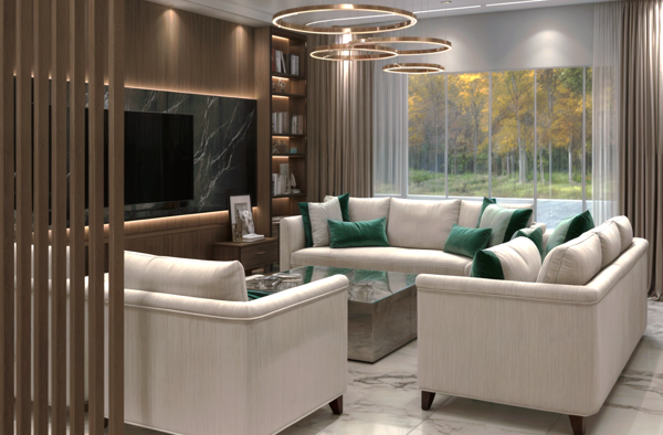modern home design with neutral tones and marble surfaces design