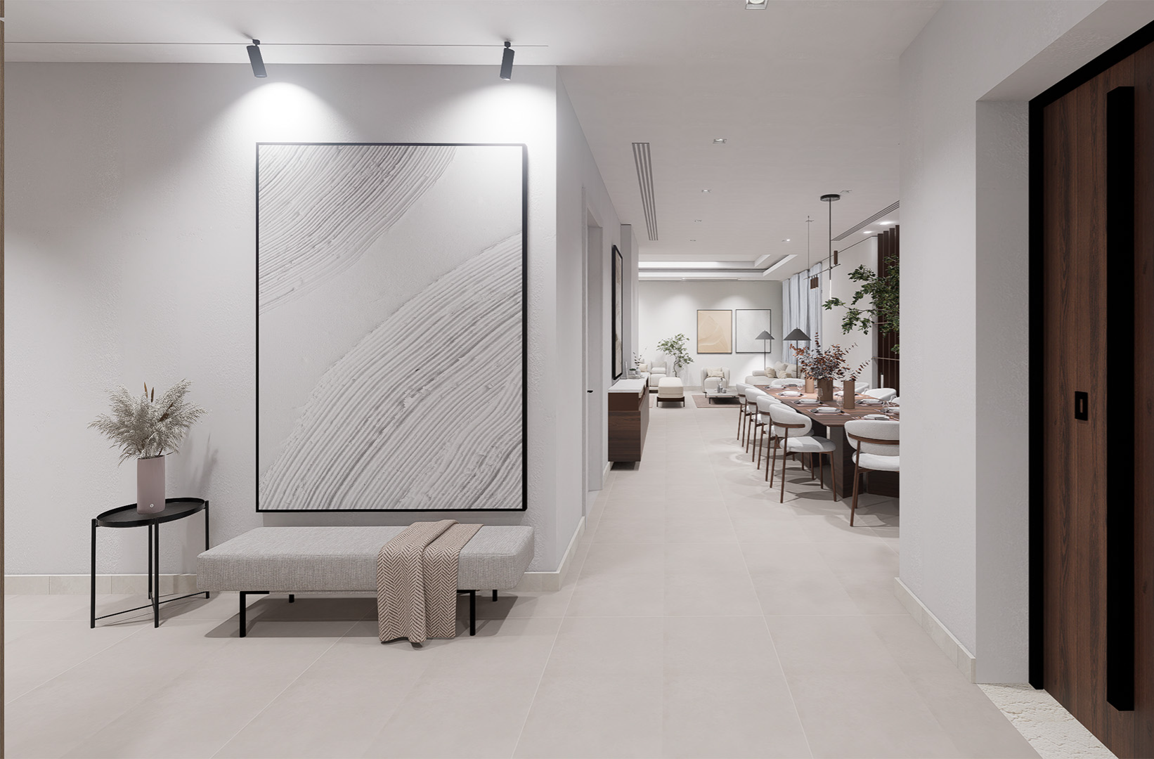 modern bathroom with neutral tones and marble surfaces design