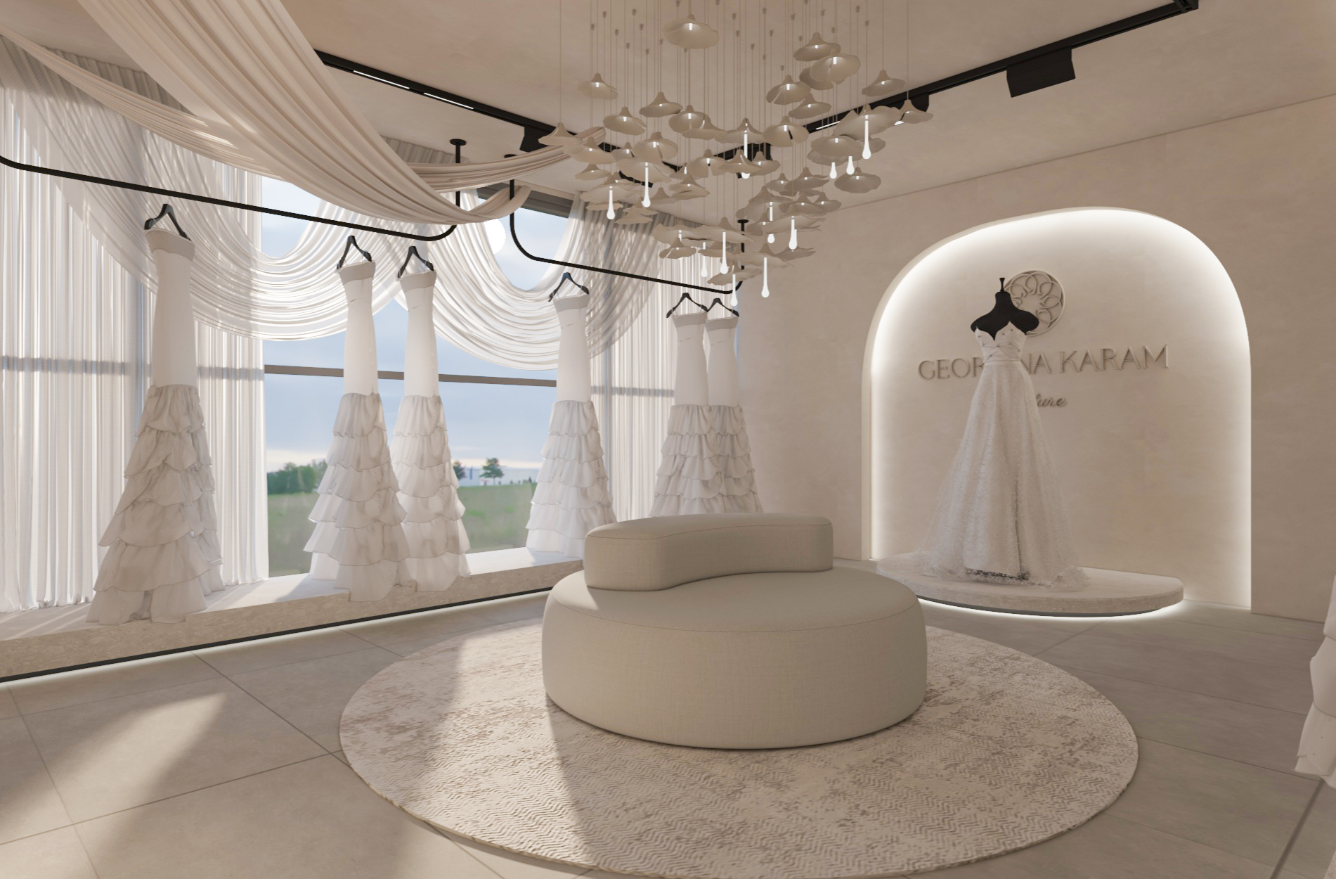 modern commercial design with neutral tones and marble surfaces design