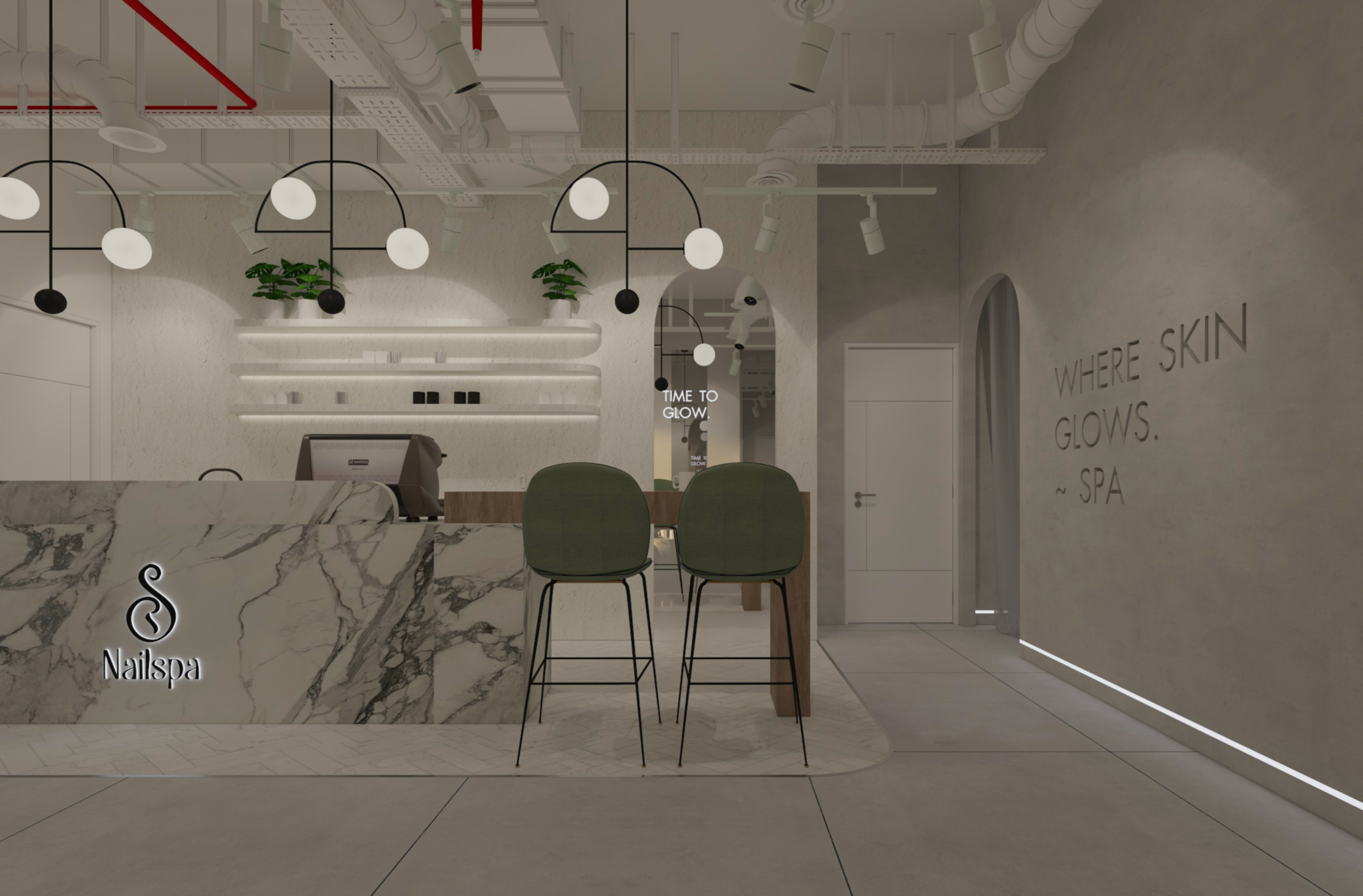 modern 3d design with neutral tones and marble surfaces design
