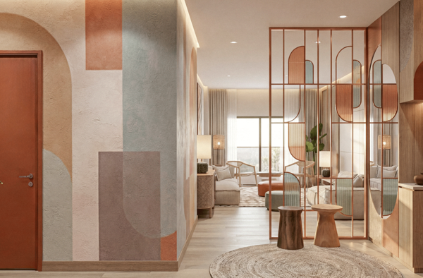 modern home design with neutral tones and marble surfaces design