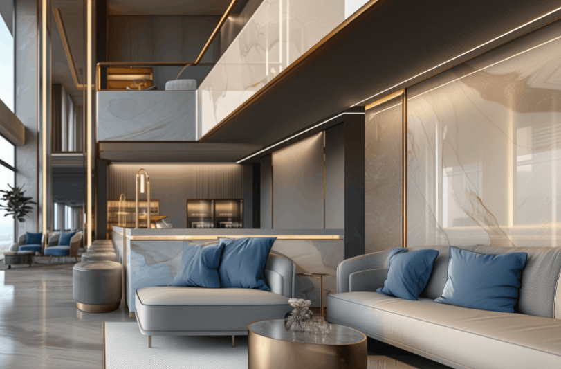 modern home design with neutral tones and marble surfaces design