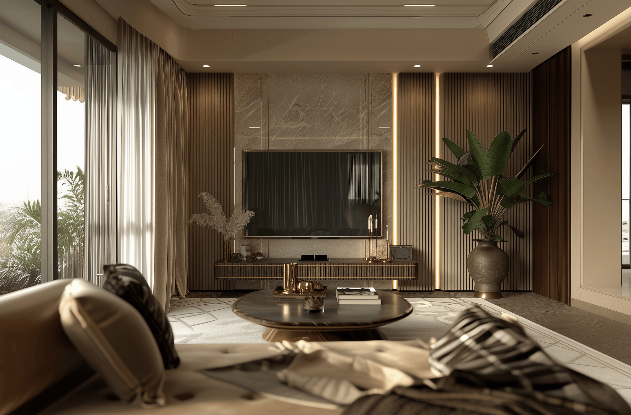 modern home design with neutral tones and marble surfaces design