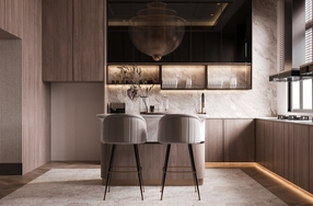 modern kitchen design with neutral tones and marble surfaces design