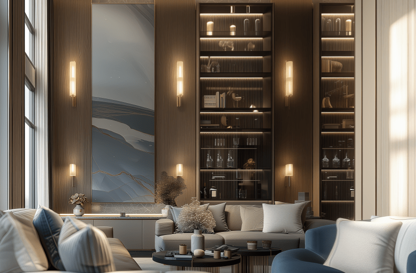 modern home design with neutral tones and marble surfaces design