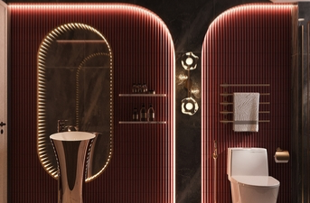 modern bathroom design with neutral tones and marble surfaces design