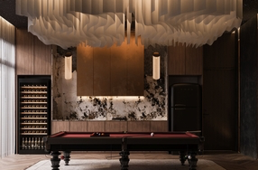 modern music room with neutral tones and marble surfaces design
