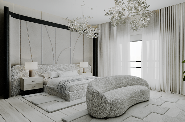 modern design space with neutral tones and marble surfaces design
