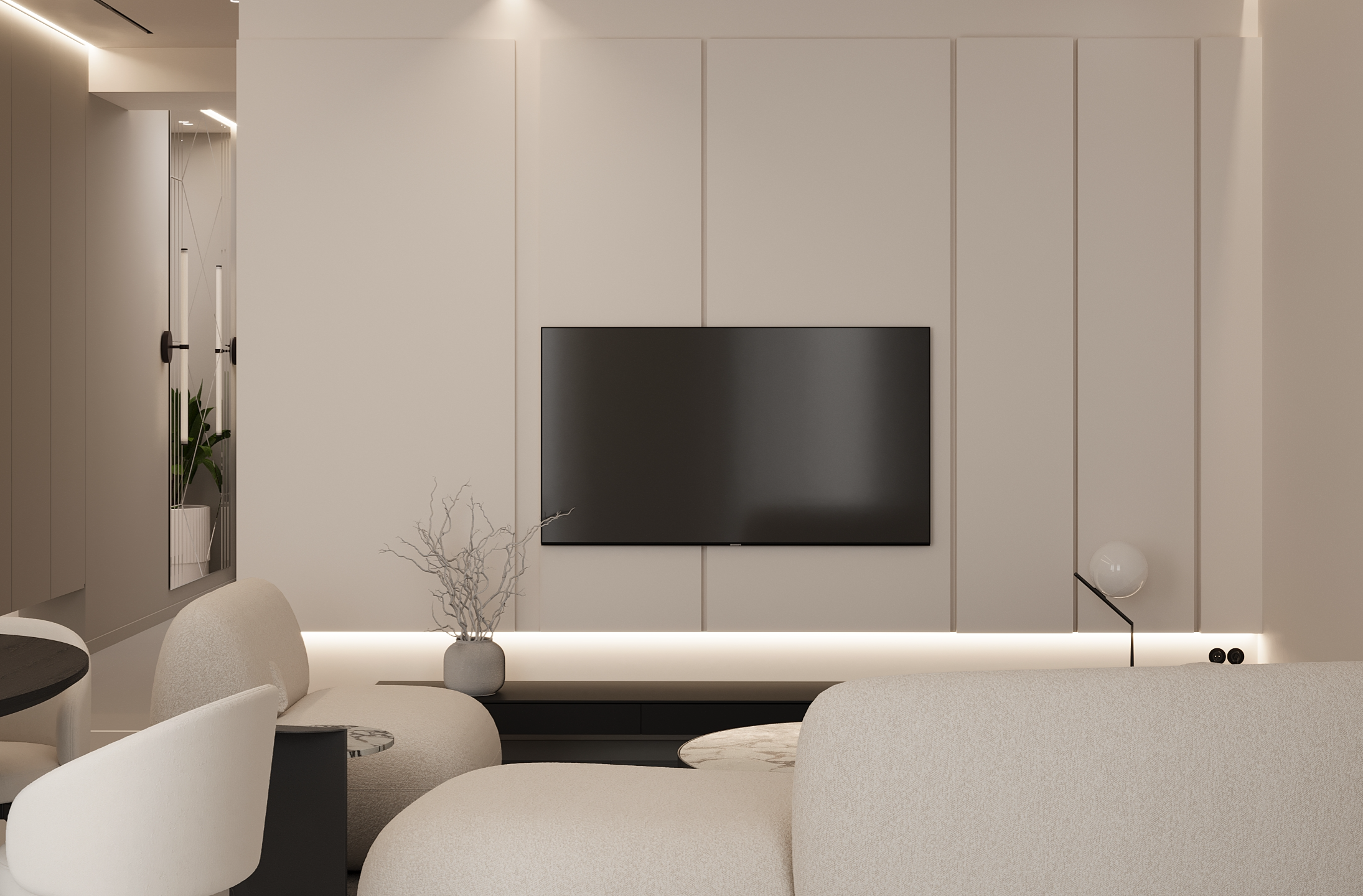 modern home design with neutral tones and marble surfaces design