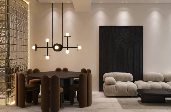 modern interior design with neutral tones and marble surfaces design