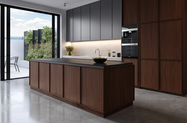modern kitchen with neutral tones and marble surfaces design
