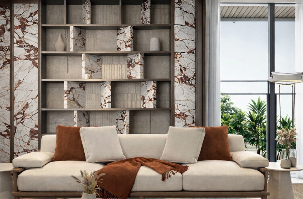 modern home design with neutral tones and marble surfaces design