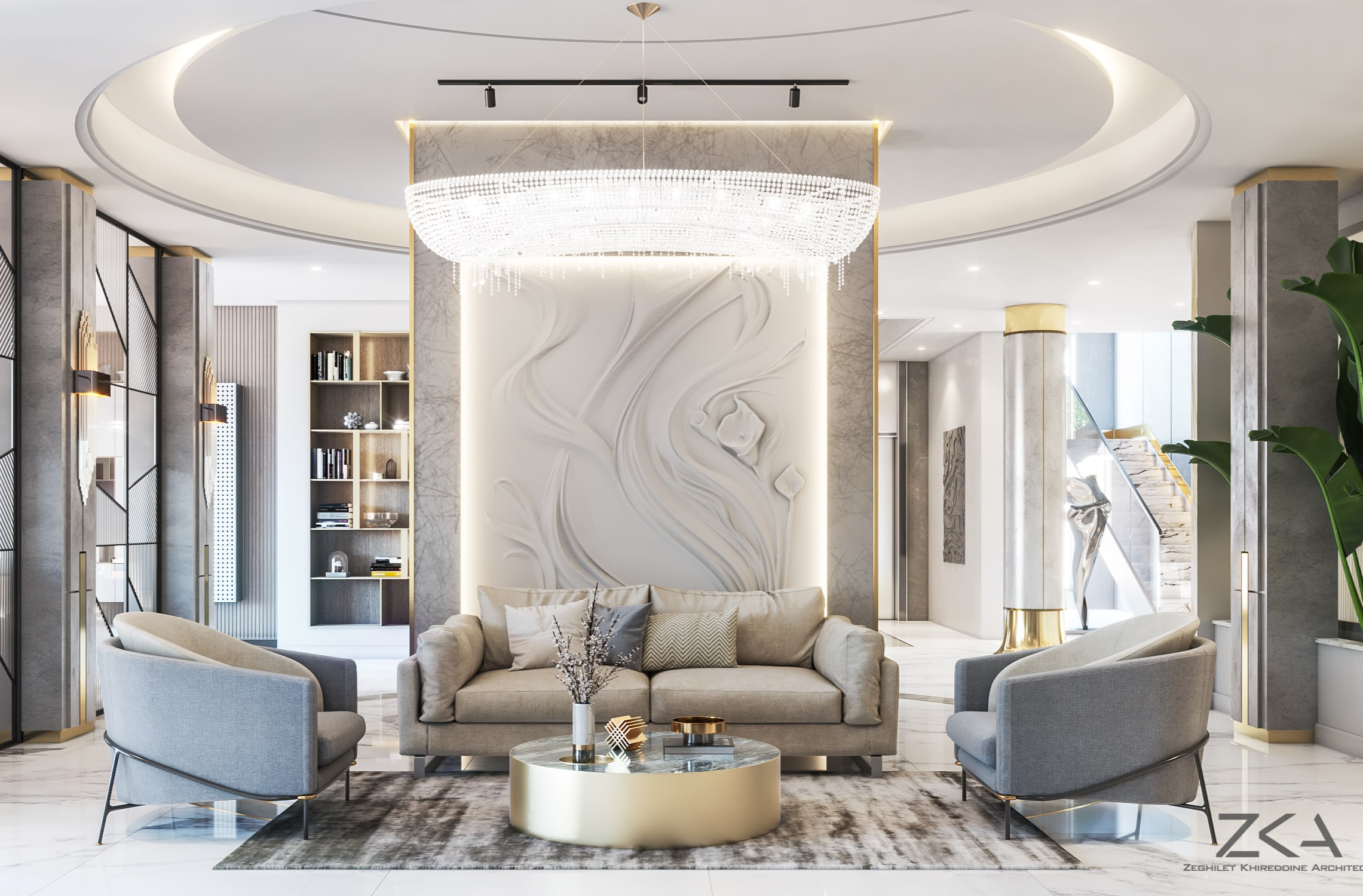 modern home design with neutral tones and marble surfaces design