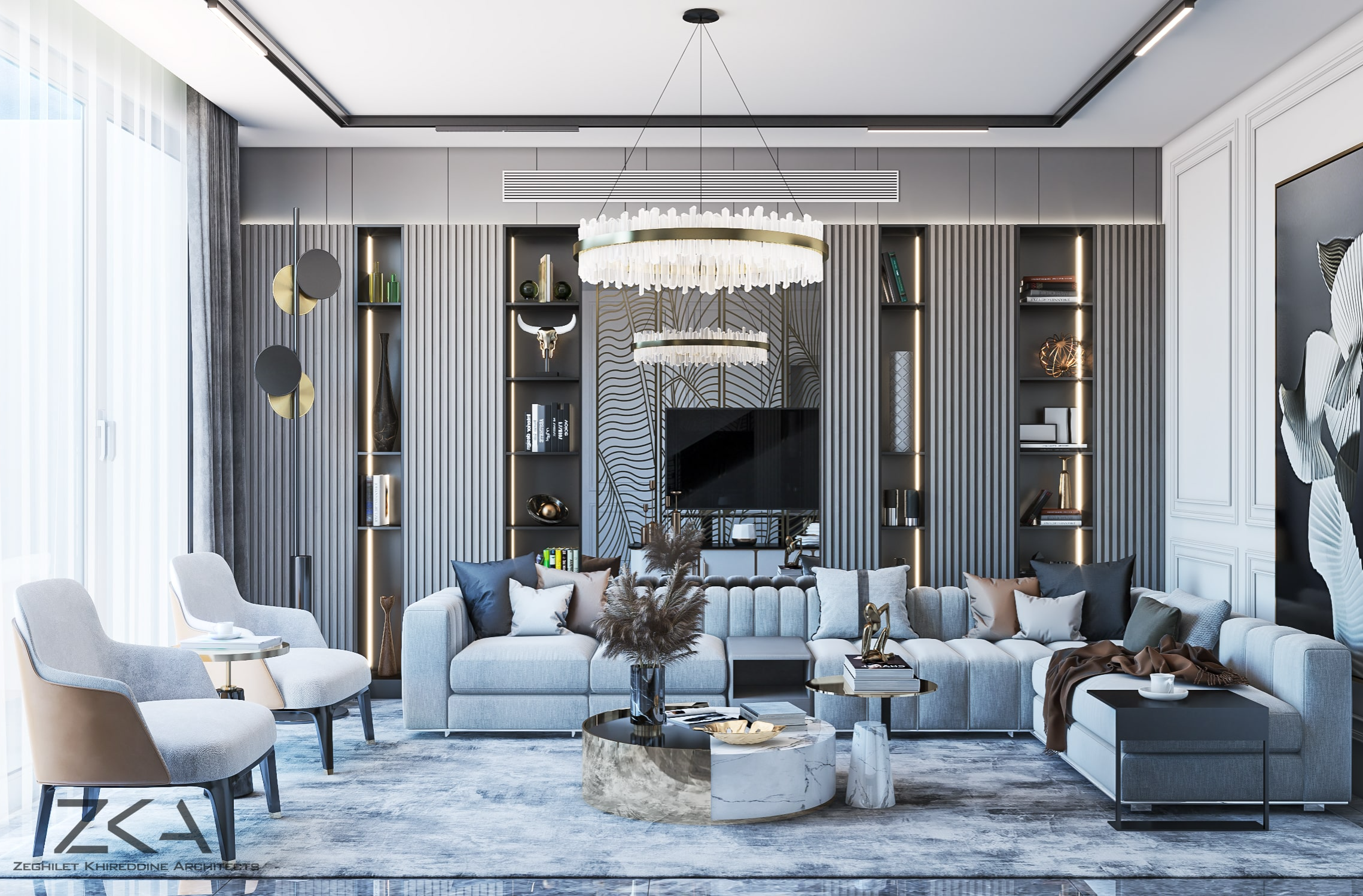 modern home design with neutral tones and marble surfaces design