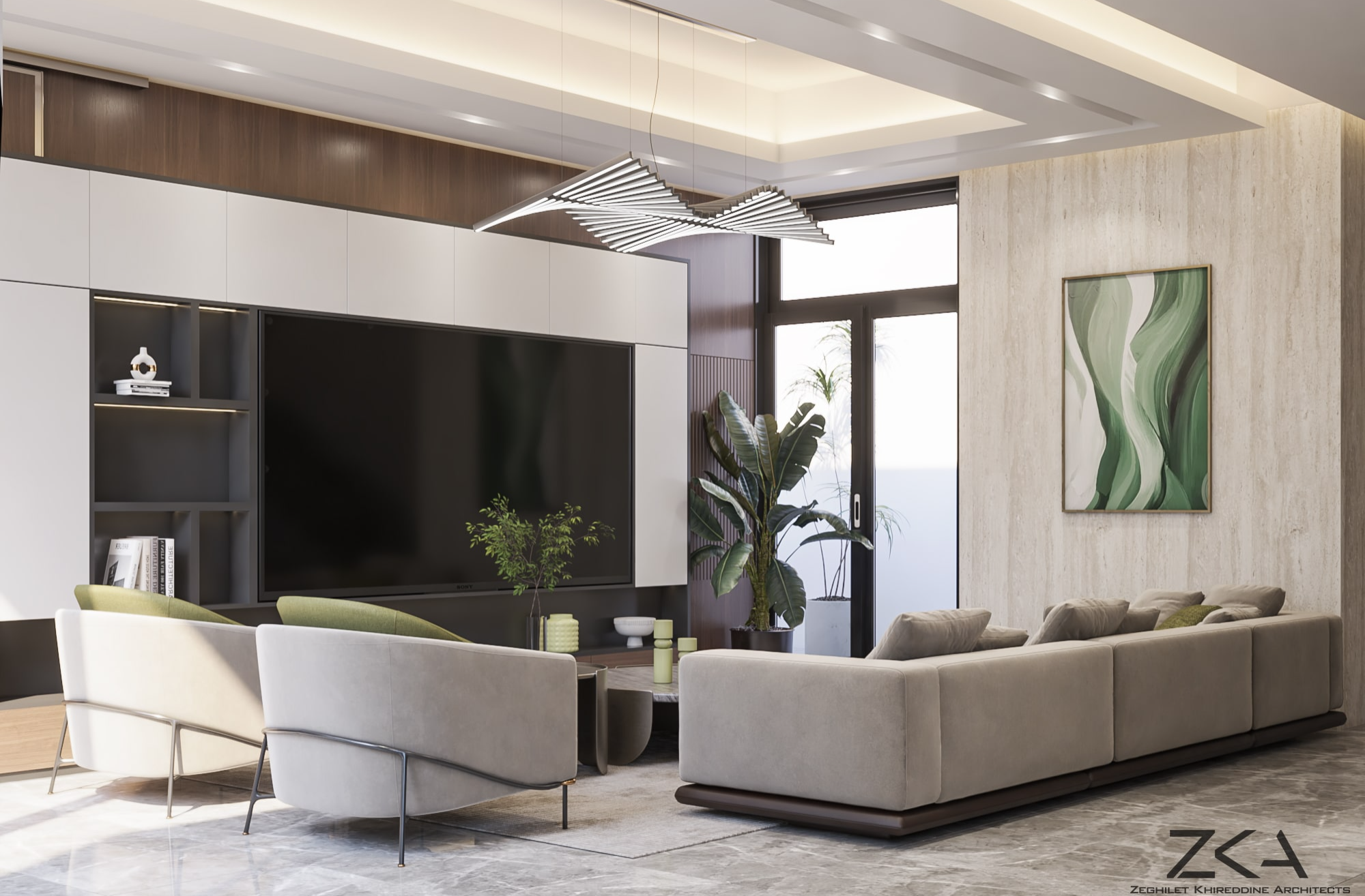 modern home design with neutral tones and marble surfaces design