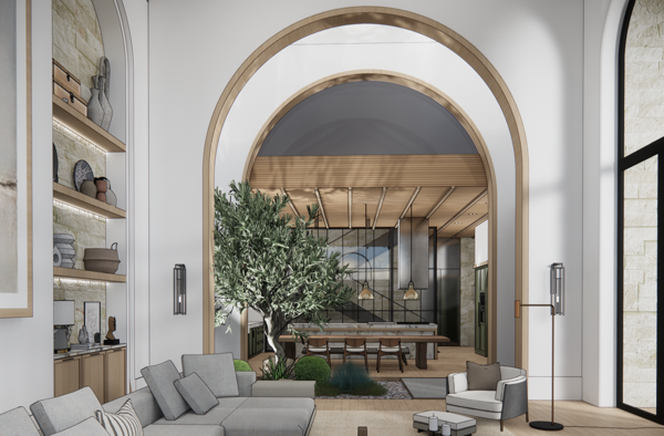 modern 2d design & drawings with neutral tones and marble surfaces design