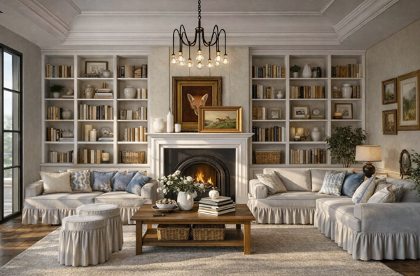 modern majlis with neutral tones and marble surfaces design